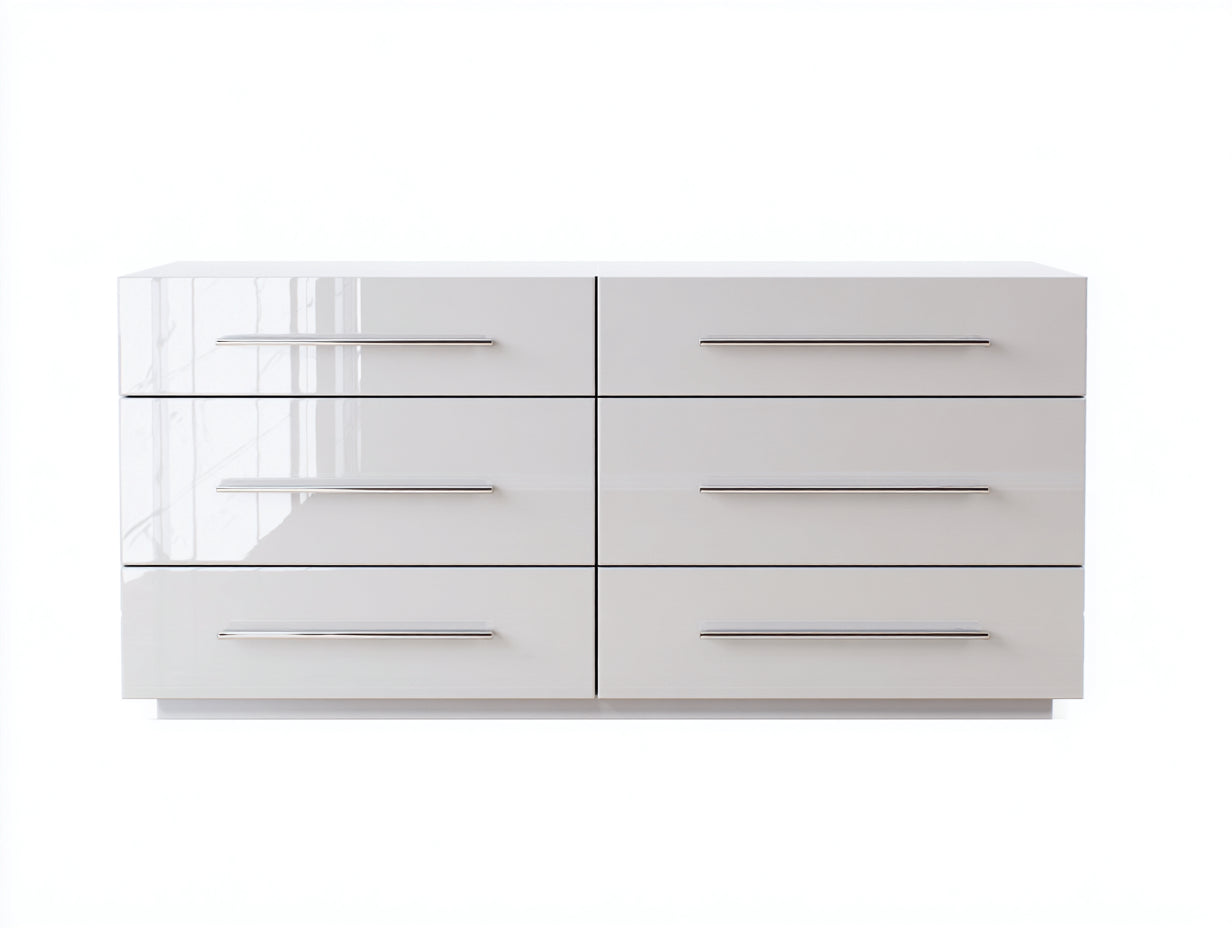 Commode - MDF-métal - 150x45x76 cm - blanc brillant - style minimaliste