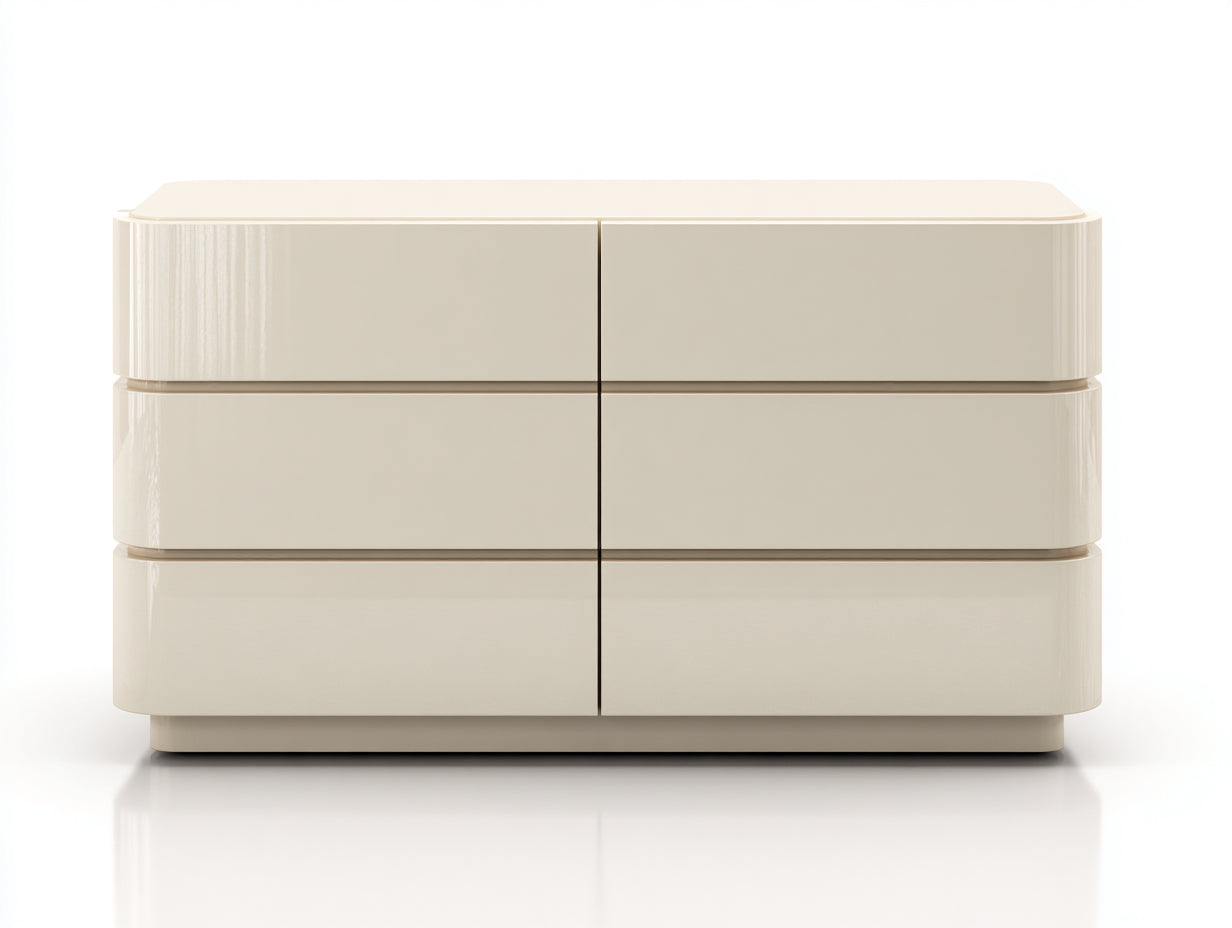 Commode - MDF - 128x45x78 cm - blanc crème brillant - style moderne
