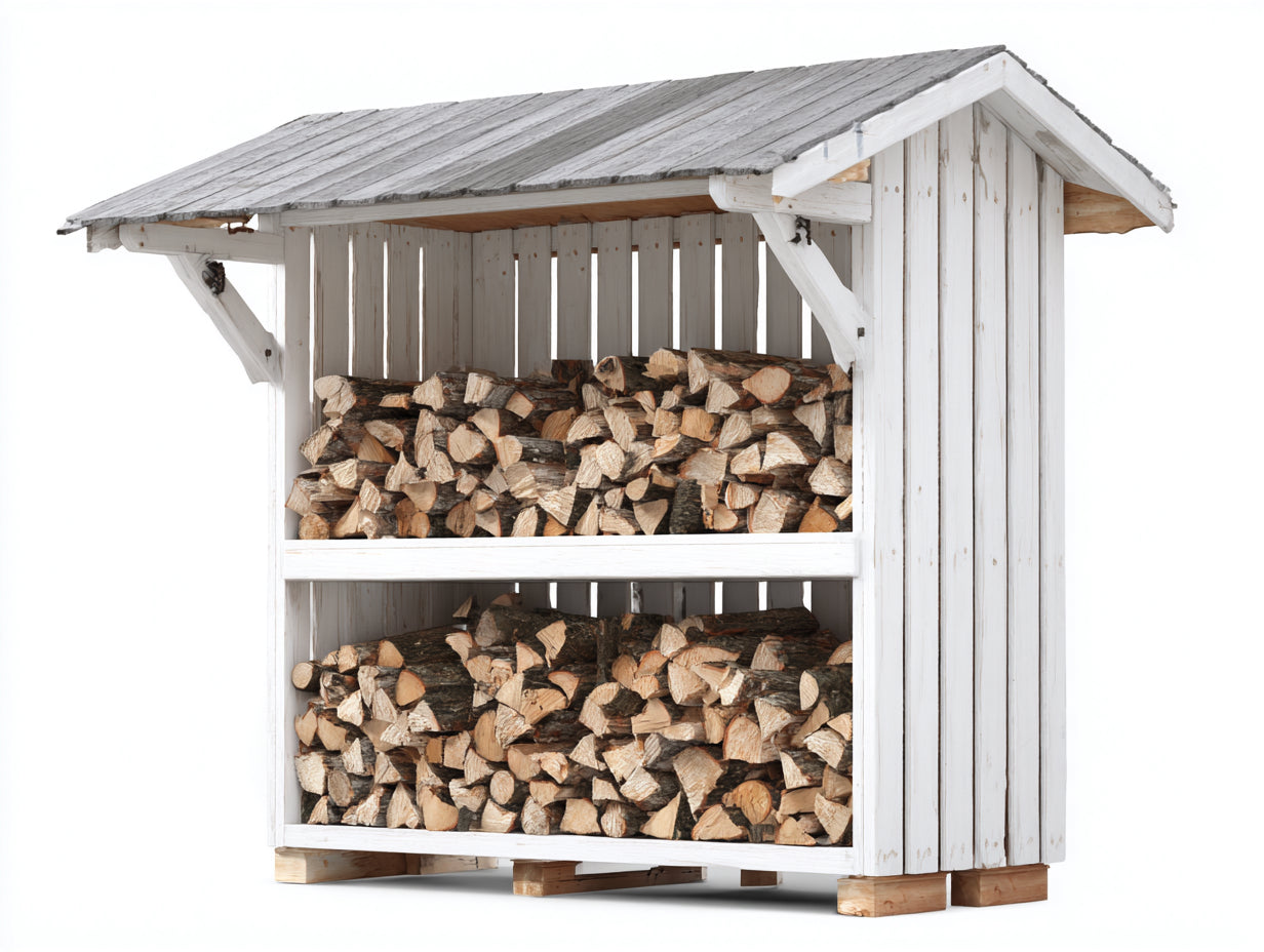 Abri à bûches - bois - 198x76x168 cm - blanc-gris - style rustique