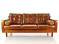 Canapé 3 places - cuir - 218x86x79 cm - marron cognac - style vintage capitonné
