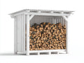 Abri à bûches - Bois - 176x68x168 cm - Blanc-Bois naturel - Style rustique