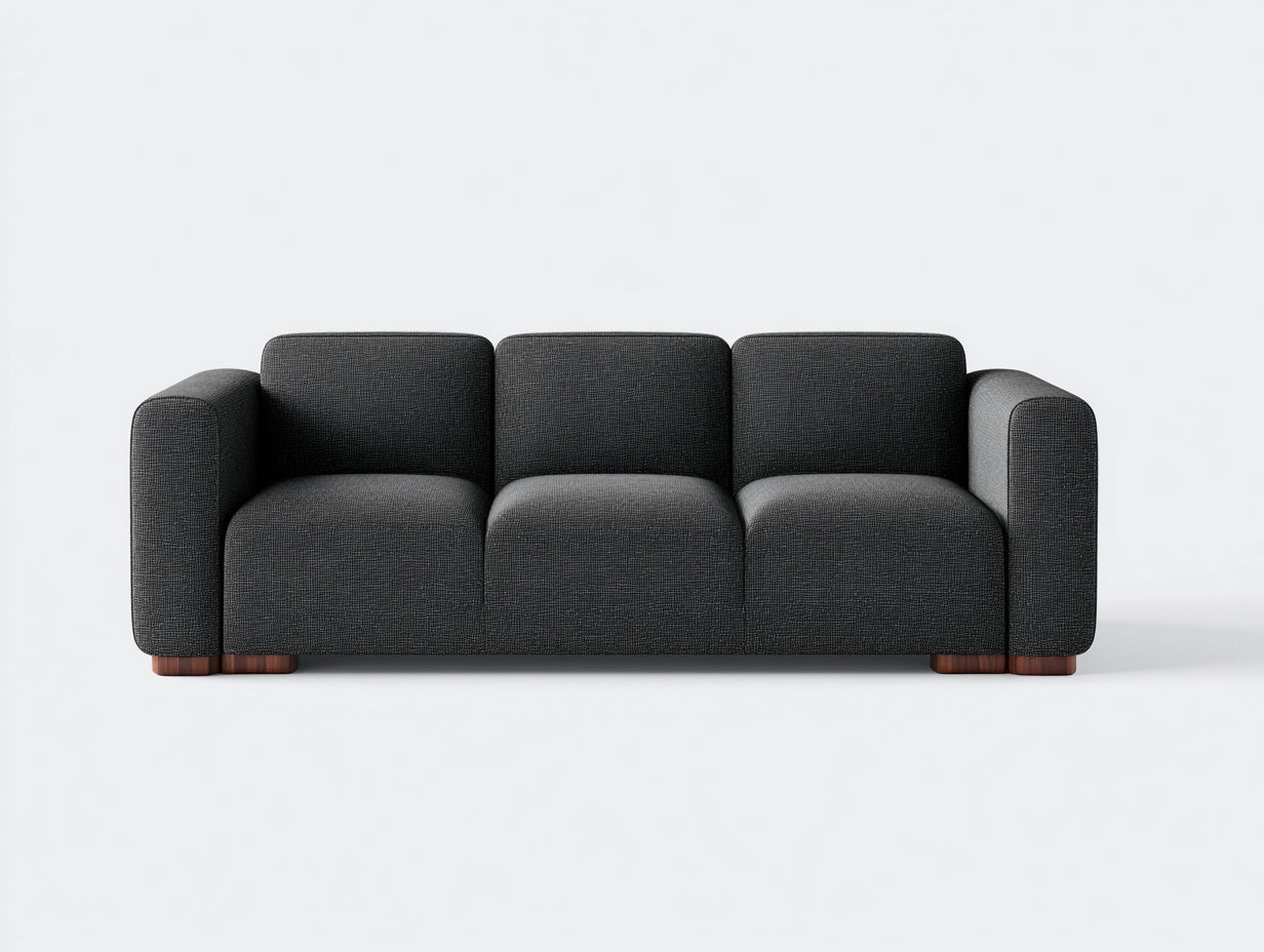 Canapé 3 places - tissu - bois - 211x83x75 cm - gris foncé-bois brun - style moderne compact