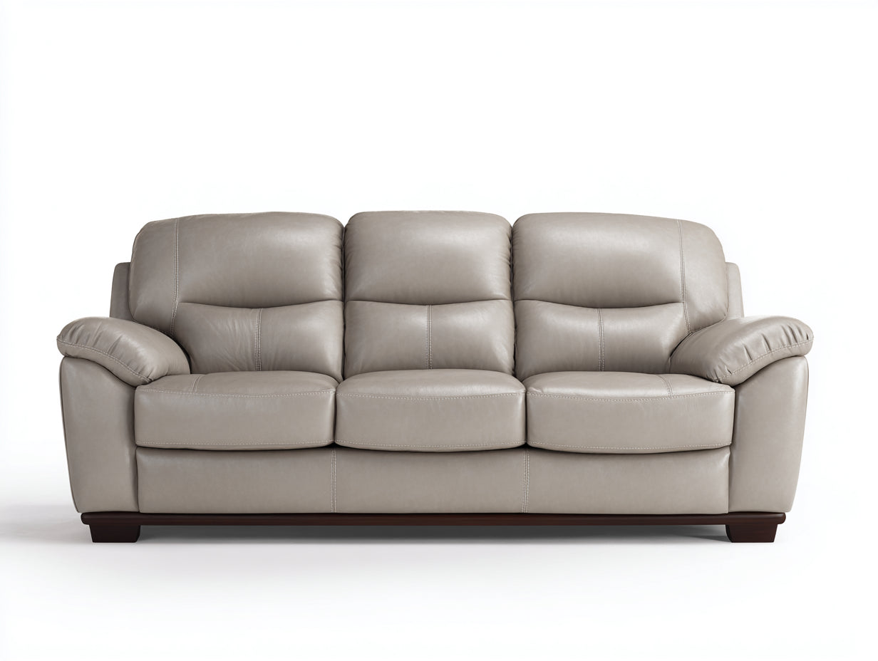 Canapé 3 places - cuir - 223x90x79 cm - gris taupe - style contemporain à surpiqûres