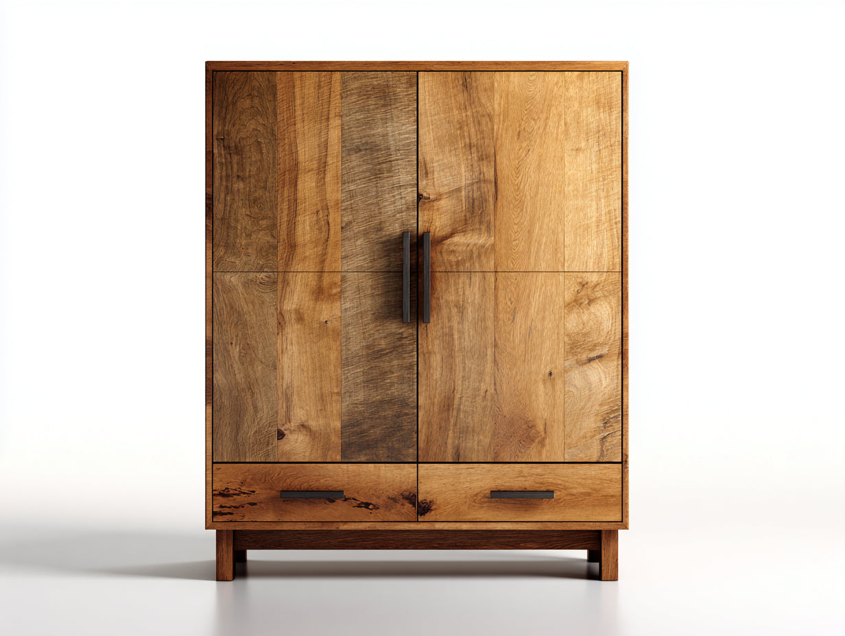 Armoire - MDF-bois-métal - 122x52x170 cm - chêne rustique-noir - style industriel