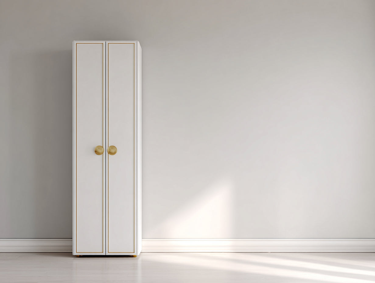 Armoire - MDF-métal - 82x48x182 cm - blanc-doré - style classique élégant