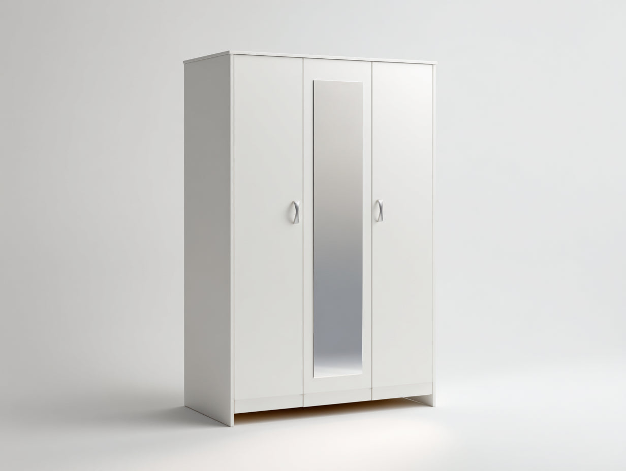 Armoire - MDF-miroir-métal - 136x52x189 cm - blanc-argenté - style moderne