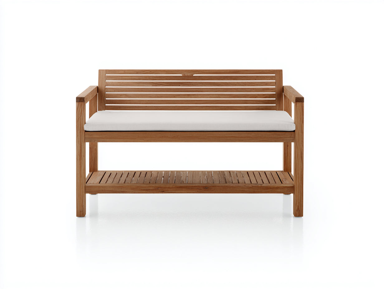 Banc de jardin - bois-tissu - 154x62x82 cm - brun clair-beige - style contemporain