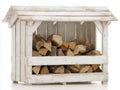 Abri à bûches - bois - 126x48x82 cm - blanc patiné - style rustique