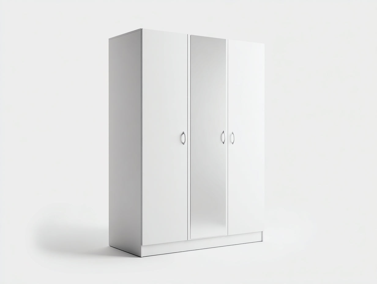 Armoire - MDF-miroir-métal - 140x53x190 cm - blanc-argenté - style moderne