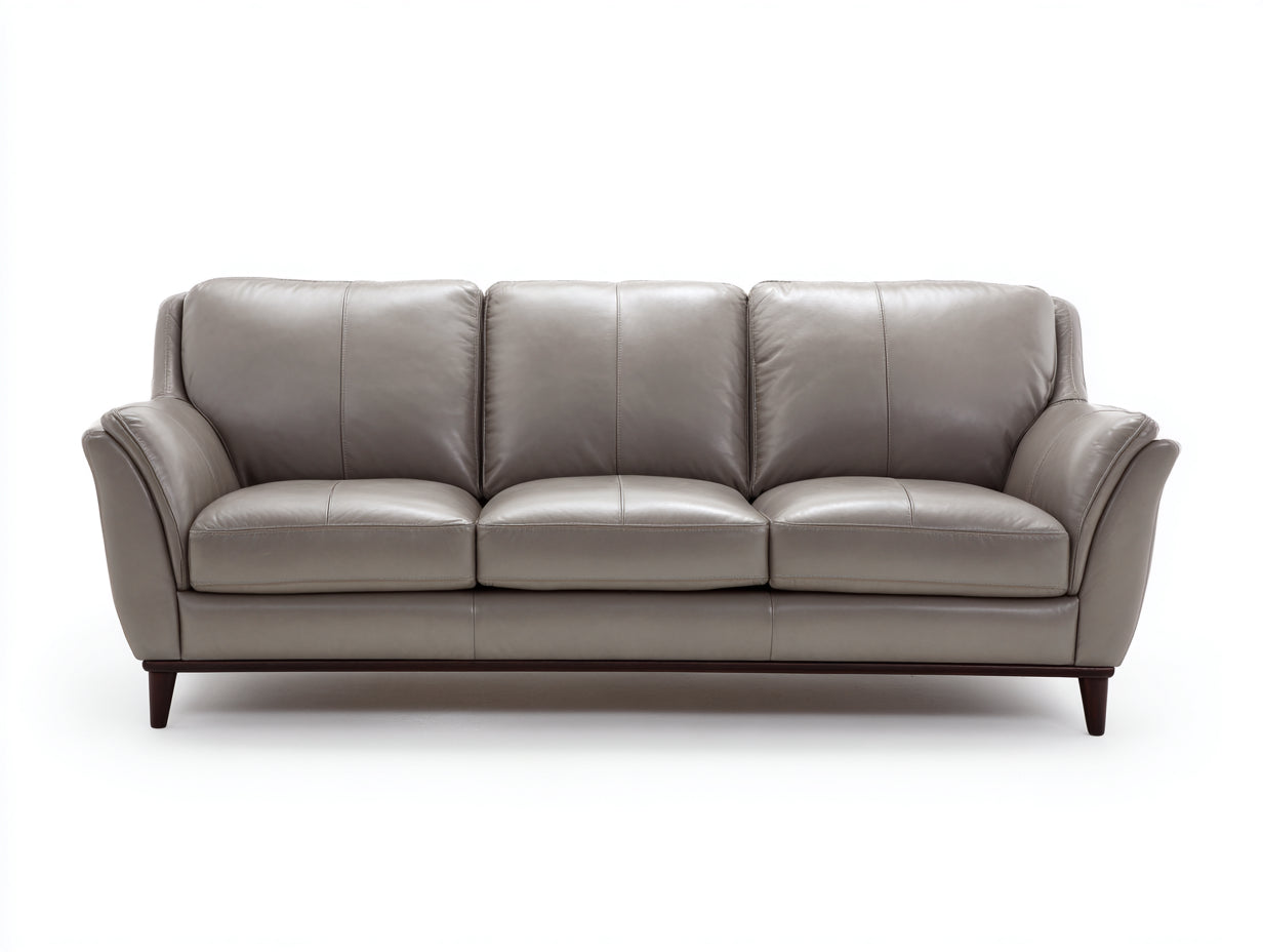 Canapé 3 places - cuir - 227x87x78 cm - gris galet - style contemporain fuselé