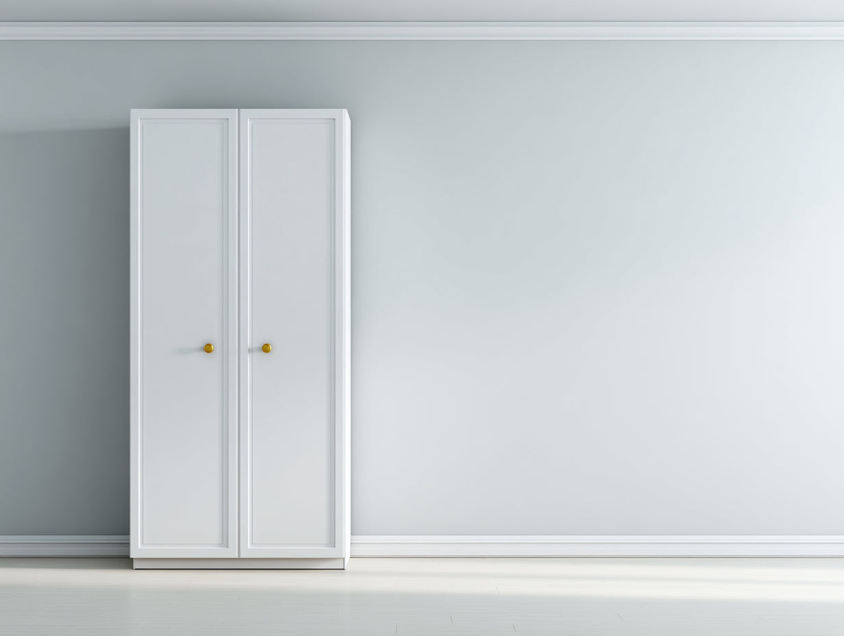 Armoire - MDF - 86x49x180 cm - blanc-doré - style classique minimaliste
