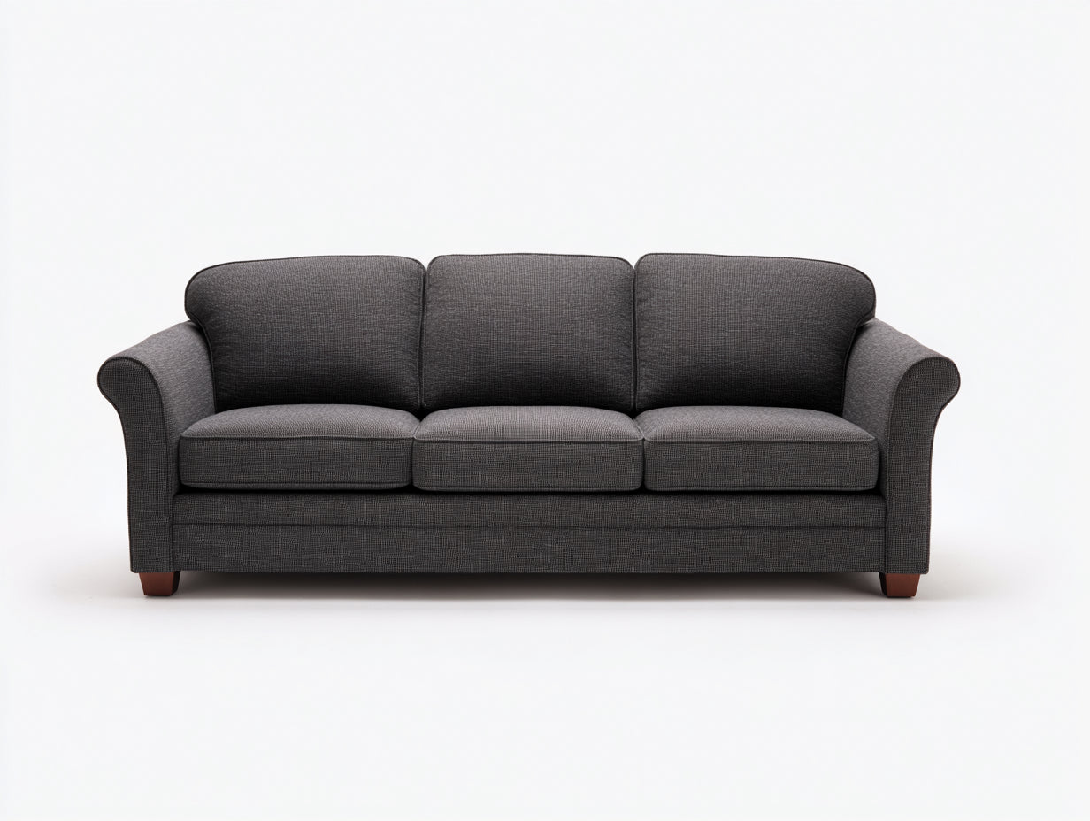 Canapé 3 places - tissu - bois - 214x85x76 cm - gris anthracite - style contemporain à accoudoirs arrondis