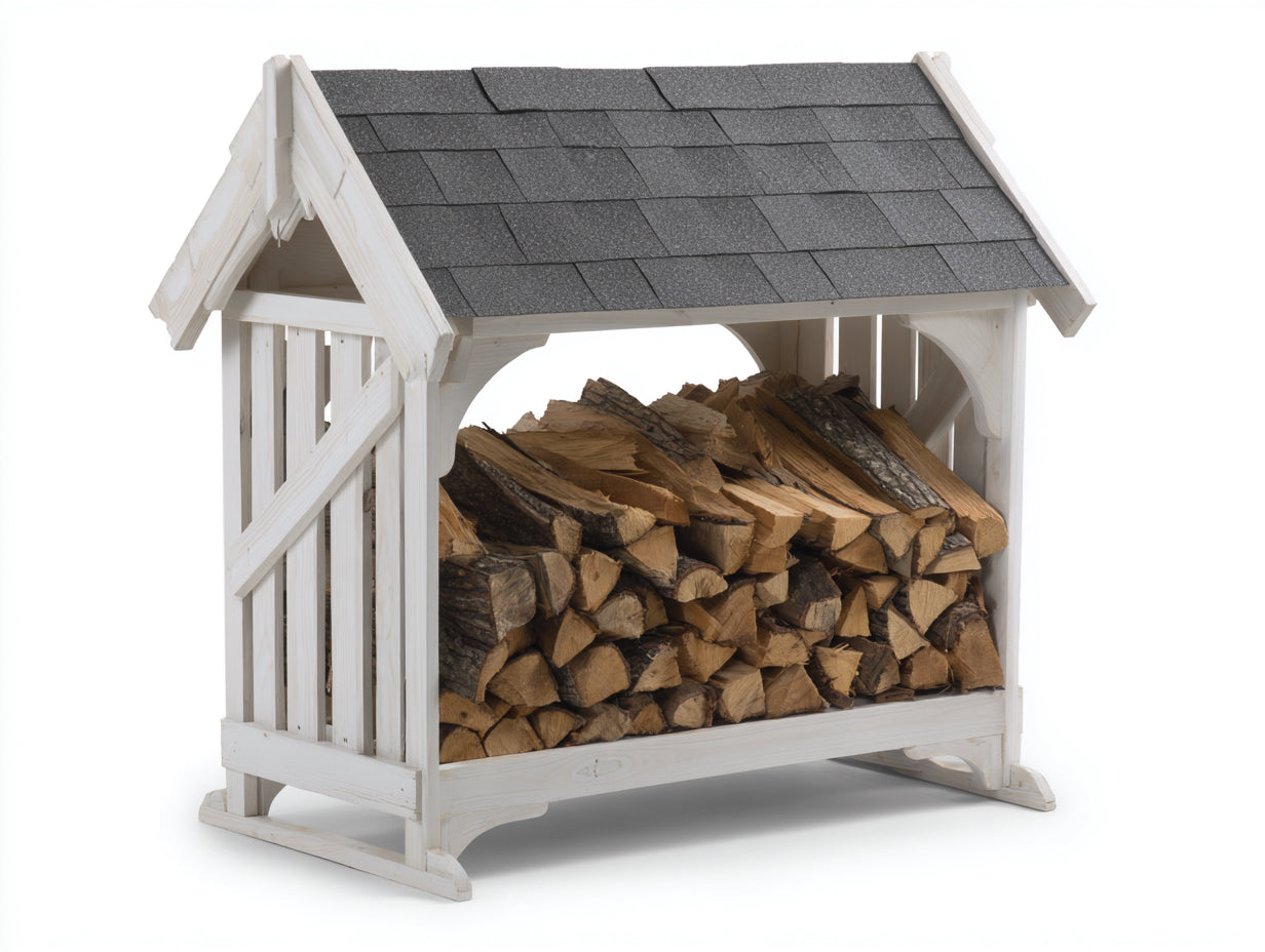 Abri à bûches - Bois - 156x58x140 cm - Blanc-Gris - Style chalet