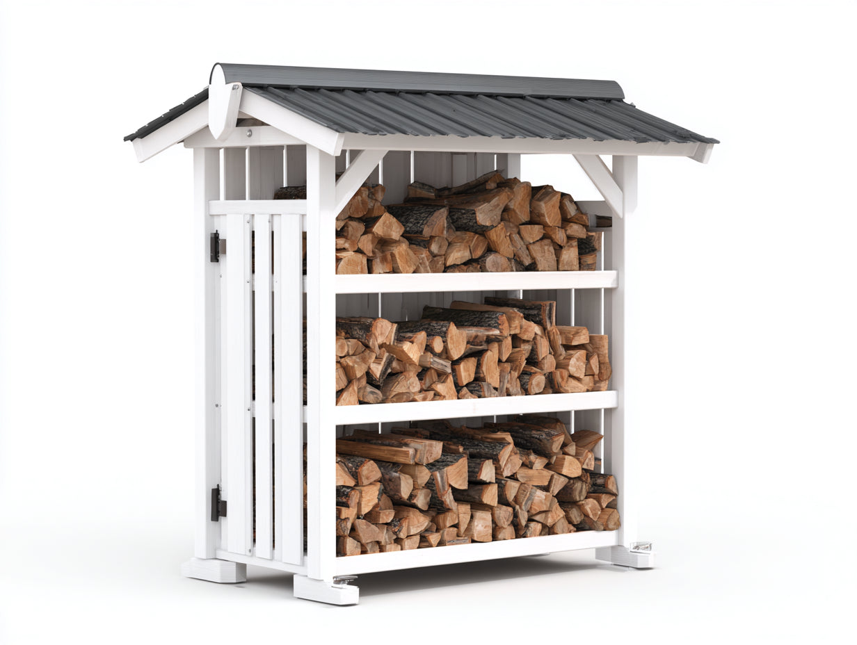 Abri à bûches - bois - 172x64x165 cm - blanc-gris anthracite - style chalet