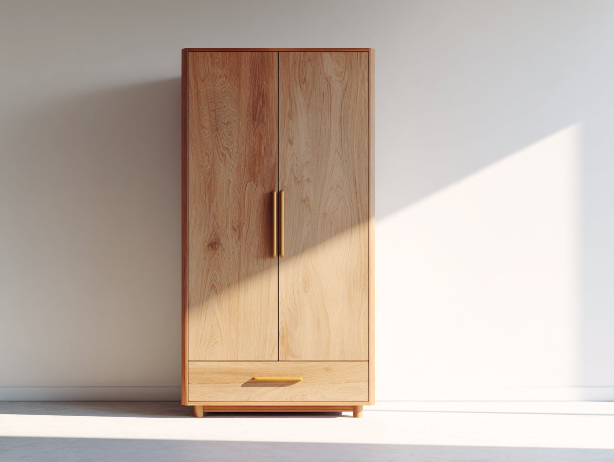 Armoire - MDF-bois-métal - 92x49x178 cm - chêne clair-doré - style scandinave