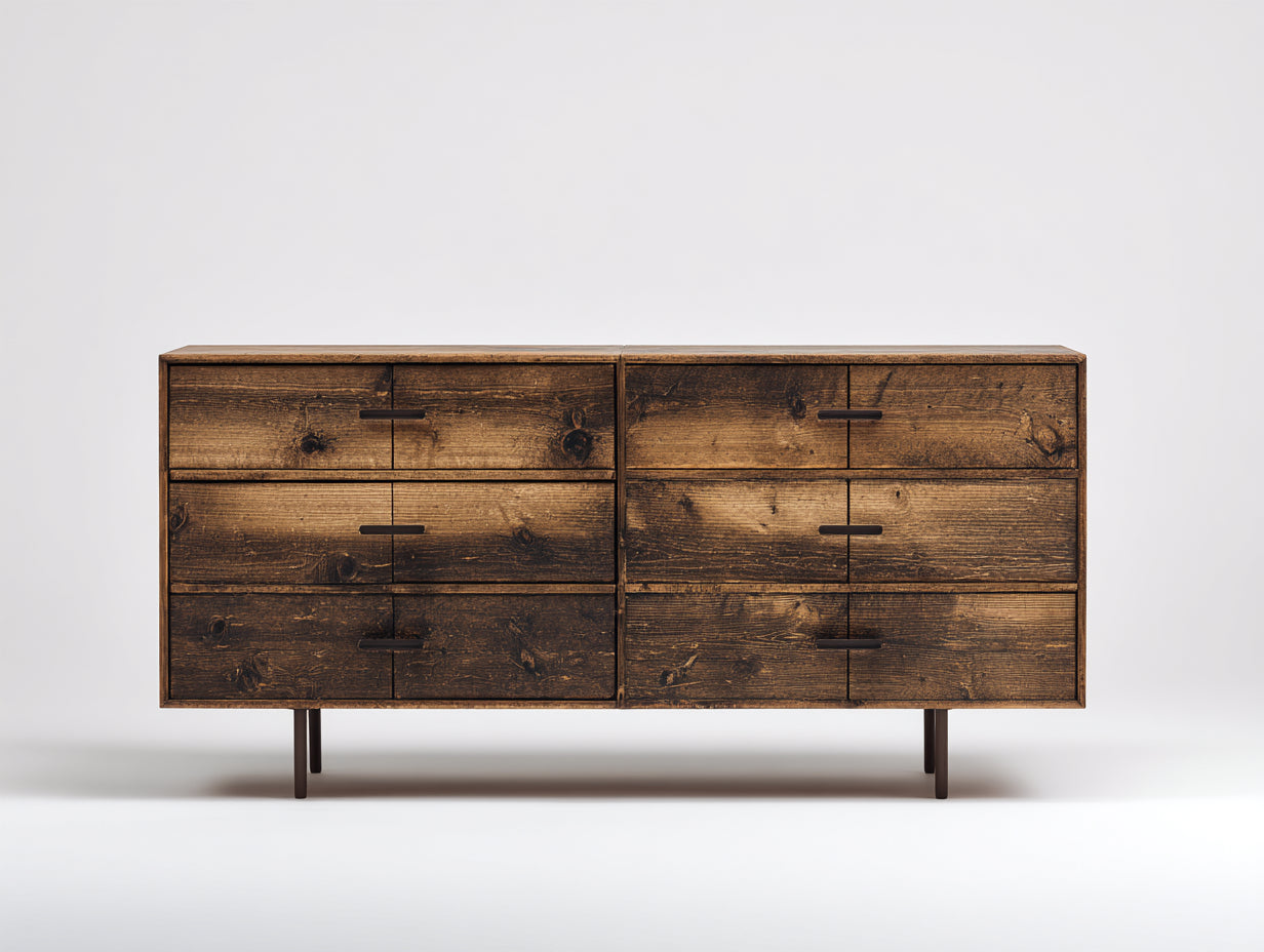 Commode - bois-métal - 145x42x78 cm - brun foncé-noir - style industriel