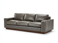 Canapé 3 places - cuir - bois - 236x96x81 cm - gris olive-bois foncé - style contemporain rectiligne