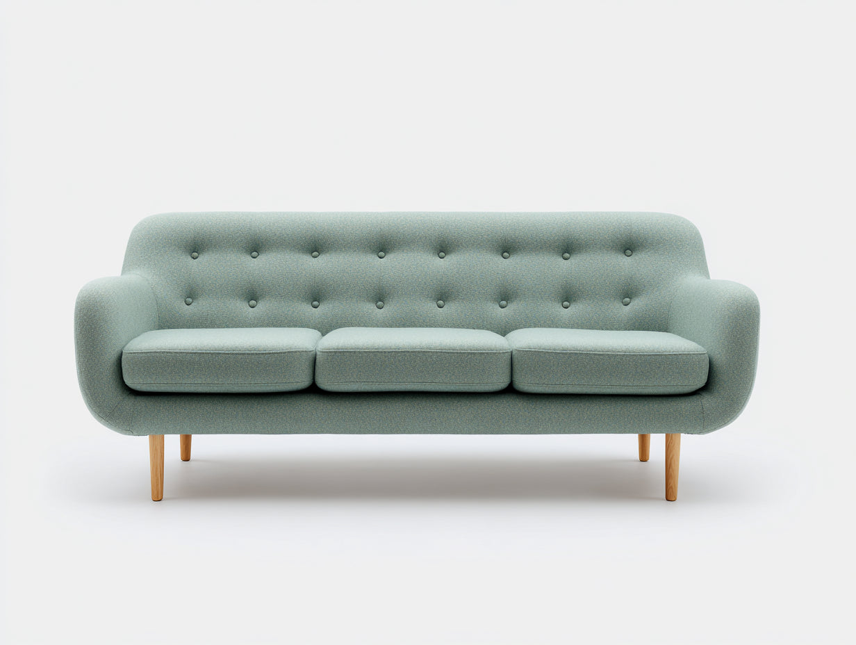 Canapé 3 places - tissu - 208x84x77 cm - vert sauge - style scandinave capitonné