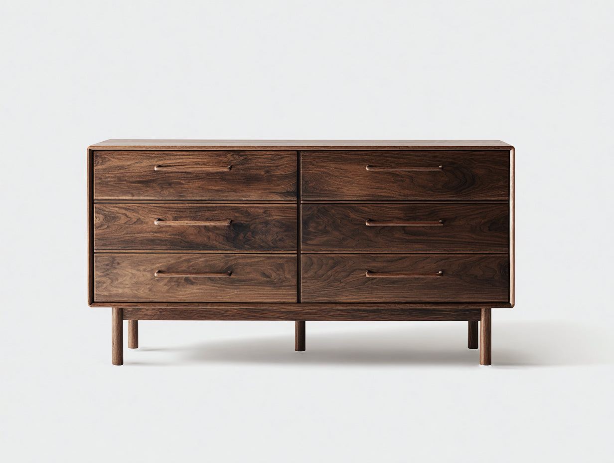 Commode - bois-métal - 138x43x82 cm - brun noyer - style rétro moderne