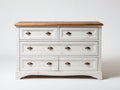 Commode - bois-métal - 134x45x87 cm - blanc patiné-bois naturel - style campagne
