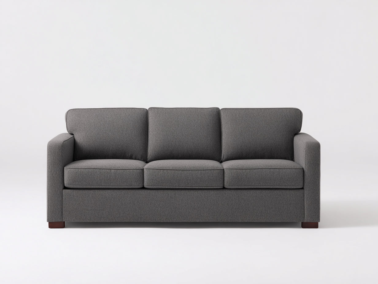 Canapé 3 places - tissu - bois - 218x84x74 cm - gris moyen-bois brun - style moderne épuré