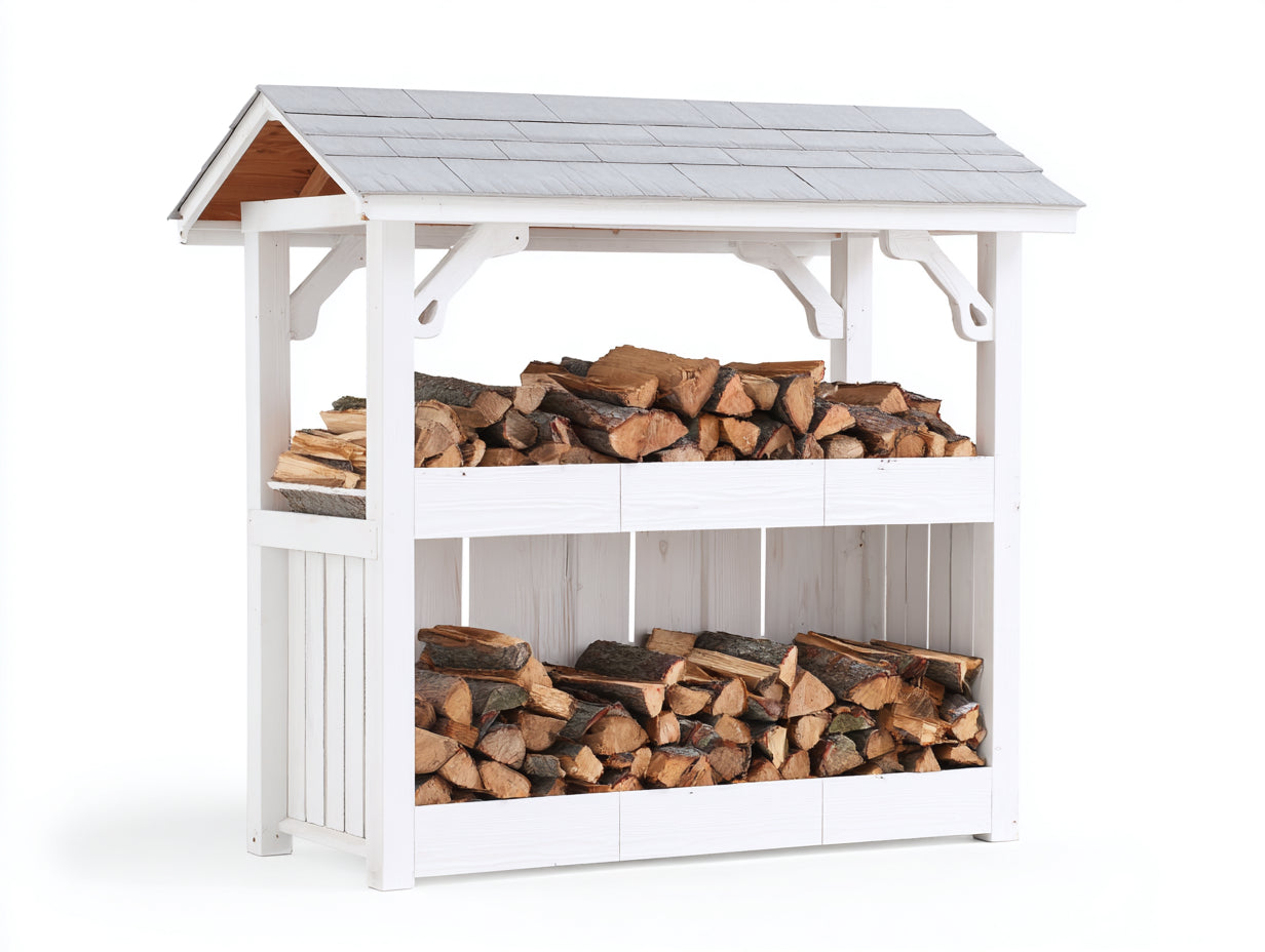 Abri à bûches - Bois - 174x50x166 cm - Blanc-Gris - Style chalet