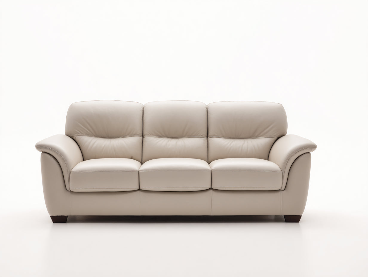 Canapé 3 places - cuir - 216x86x76 cm - beige clair - style contemporain arrondi