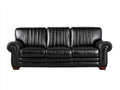 Canapé 3 places - cuir - 224x89x80 cm - noir - style vintage à dossier rainuré