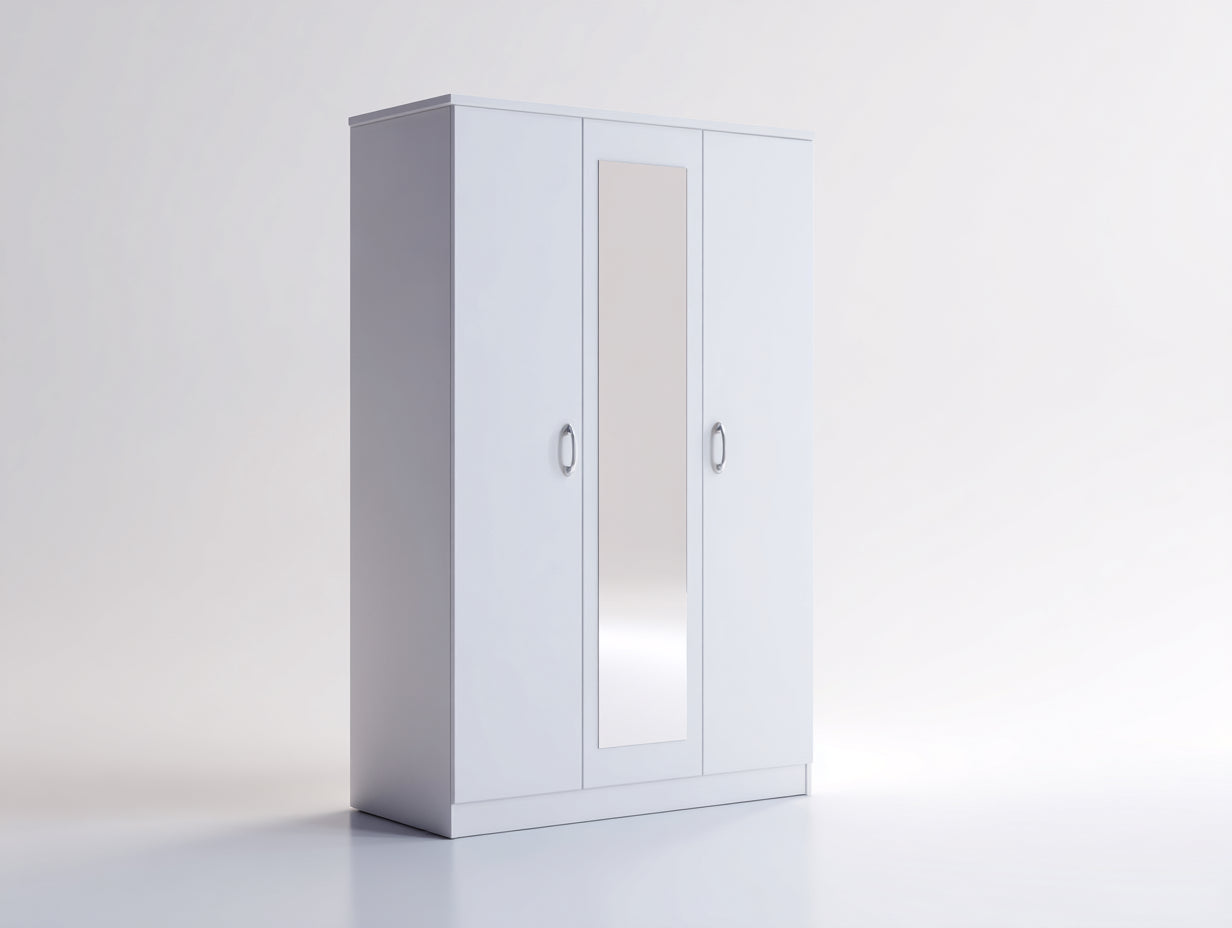 Armoire - MDF-miroir-métal - 132x52x190 cm - blanc-argenté - style moderne