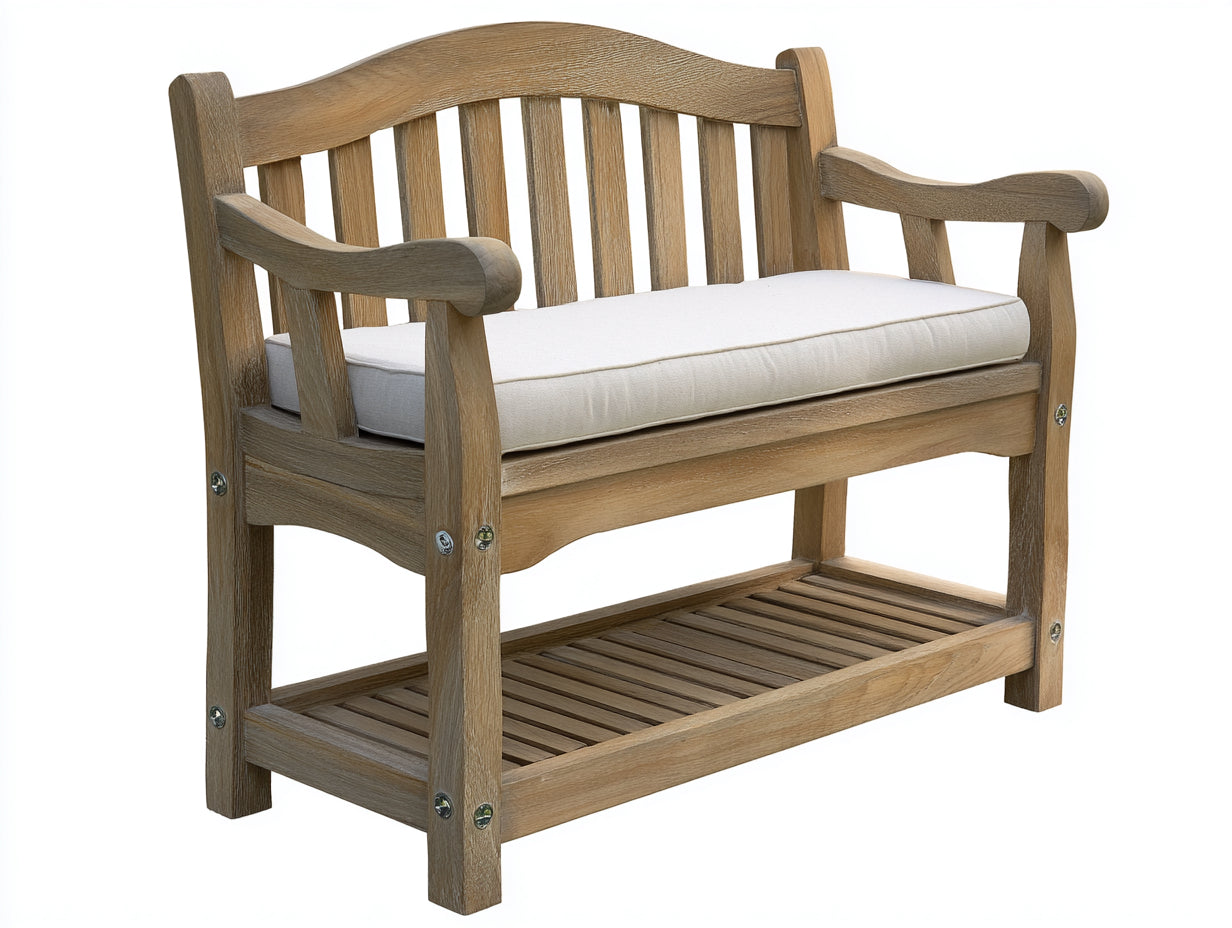 Banc de jardin - bois-tissu - 158x63x87 cm - bois clair-blanc cassé - style classique