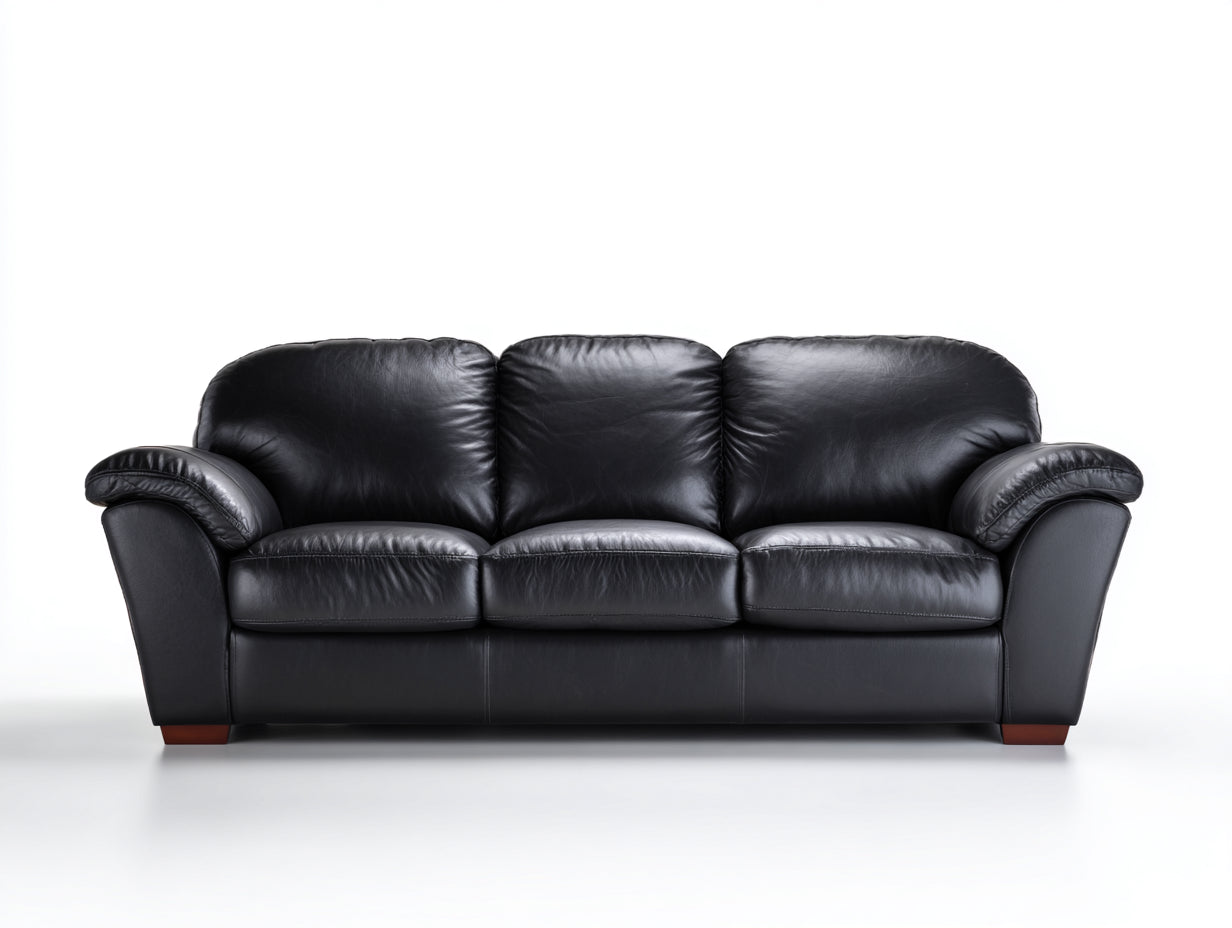 Canapé 3 places - cuir - 221x88x78 cm - noir - style moderne à accoudoirs arrondis