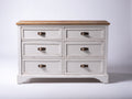 Commode - bois-métal - 130x44x86 cm - blanc patiné-bois naturel - style campagne