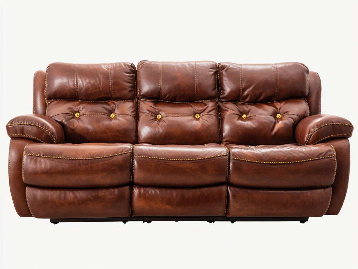 Canapé 3 places - cuir - 230x94x84 cm - marron whisky - style classique relax