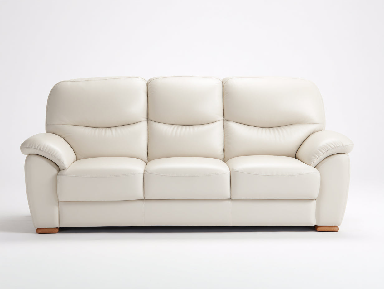 Canapé 3 places - cuir - 219x90x80 cm - crème - style contemporain rembourré