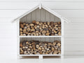 Abri à bûches - Bois - 150x42x165 cm - Blanc-Bois naturel - Style maison de jardin