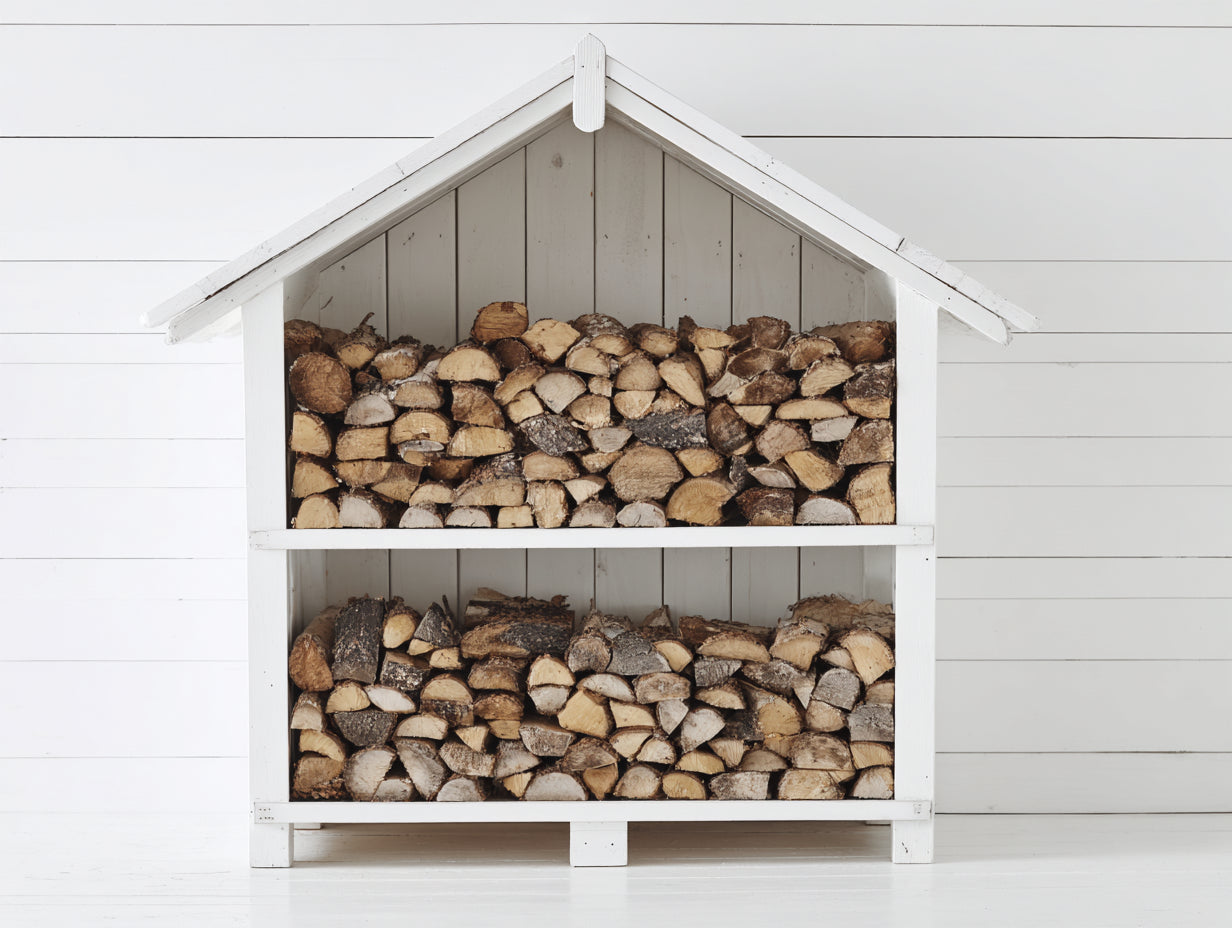 Abri à bûches - Bois - 150x42x165 cm - Blanc-Bois naturel - Style maison de jardin