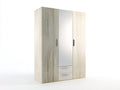 Armoire - MDF-miroir-métal - 150x54x190 cm - chêne clair-blanc-argenté - style moderne