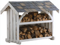 Abri à bûches - Bois - 162x54x142 cm - Blanc-Gris - Style chalet rustique