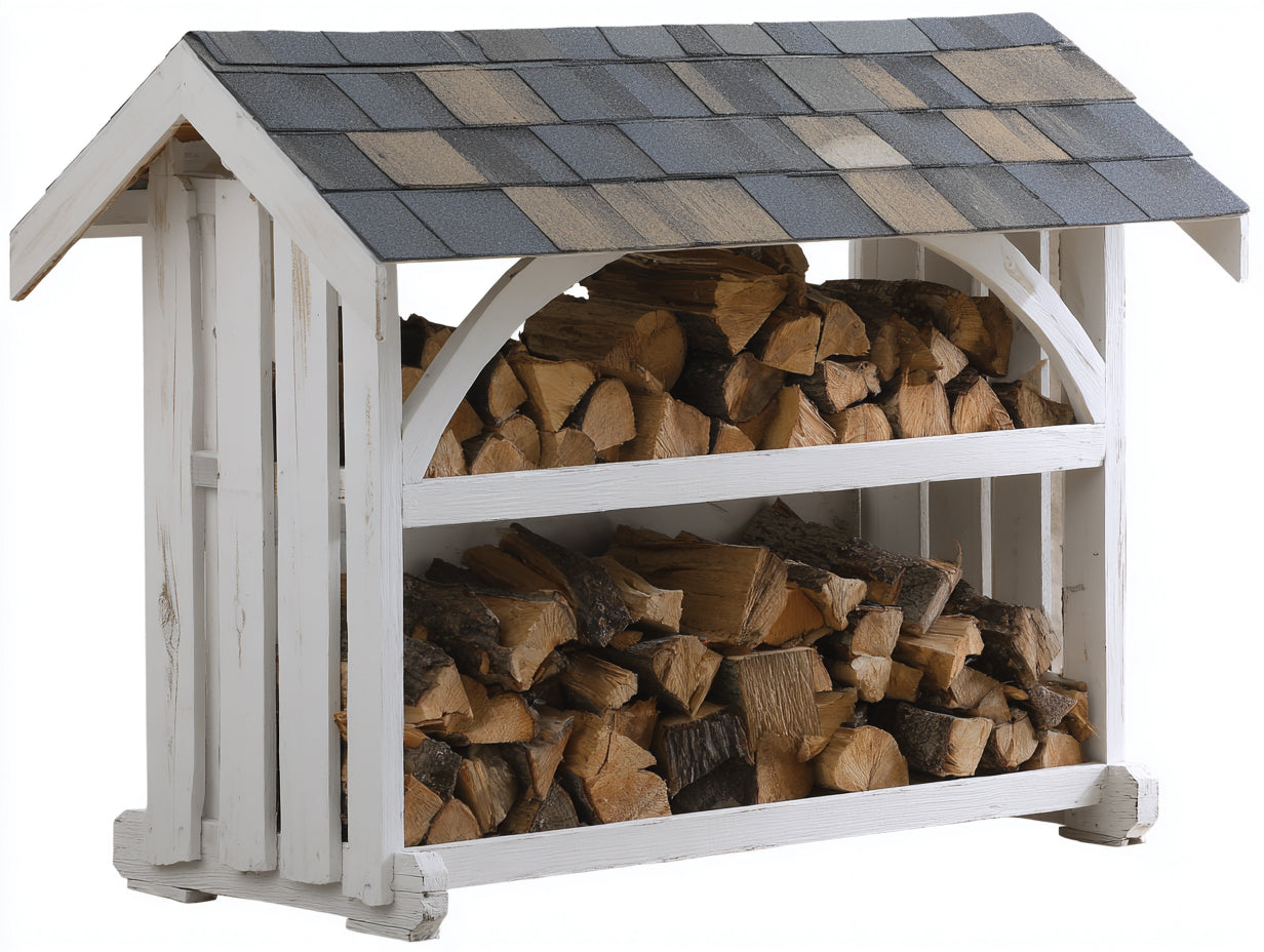 Abri à bûches - Bois - 162x54x142 cm - Blanc-Gris - Style chalet rustique